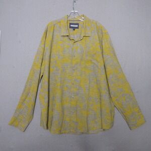 32 Bar Blues Shirt Men XXL Yellow Floral‎ Linen Blend Button Up Beachy Vacation
